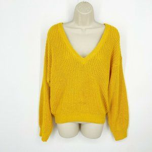 Vintage 80's Max & Diane Womens Deep V-Neck Goldenrod Sweater Cable Knit Top